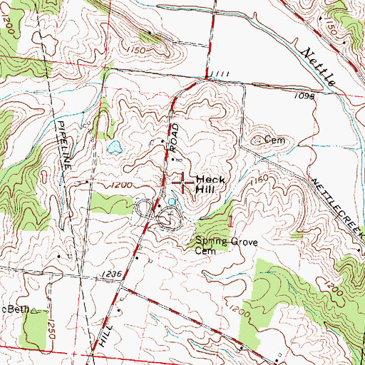 Topographic Map of Heck Hill, OH