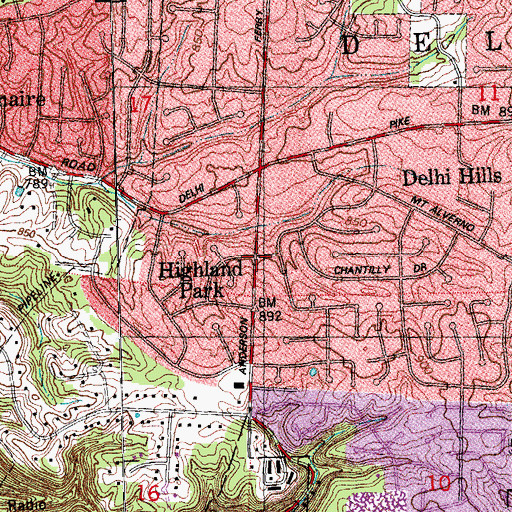 Topographic Map of Highland Park, OH