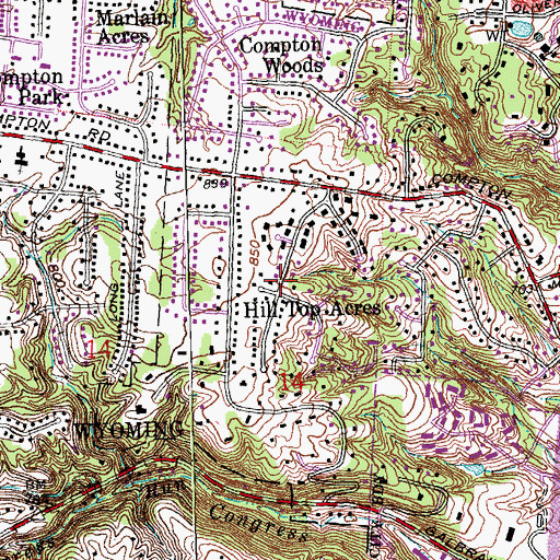 Topographic Map of Hill Top Acres, OH