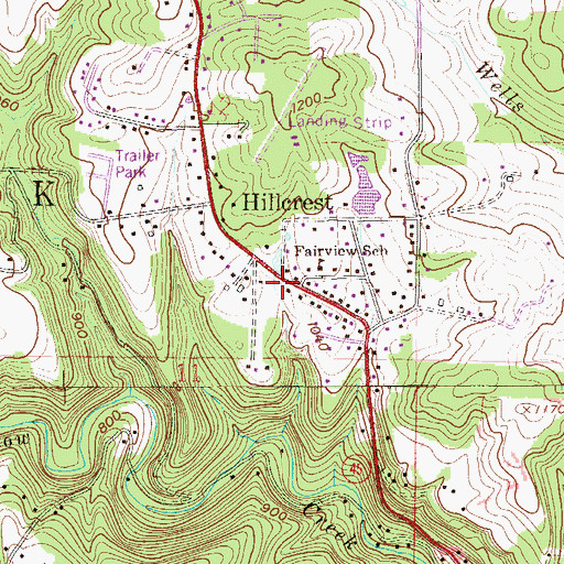 Topographic Map of Hillcrest, OH