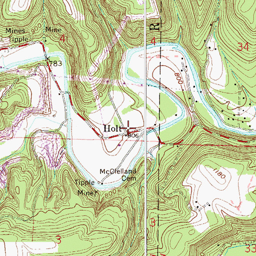Topographic Map of Holt, OH