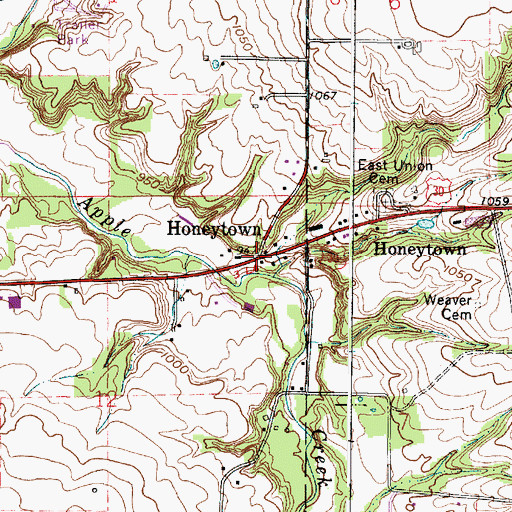 Topographic Map of Honeytown, OH