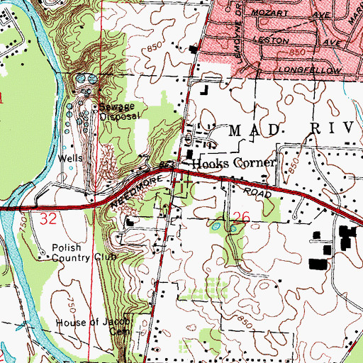 Topographic Map of Hooks Corner, OH