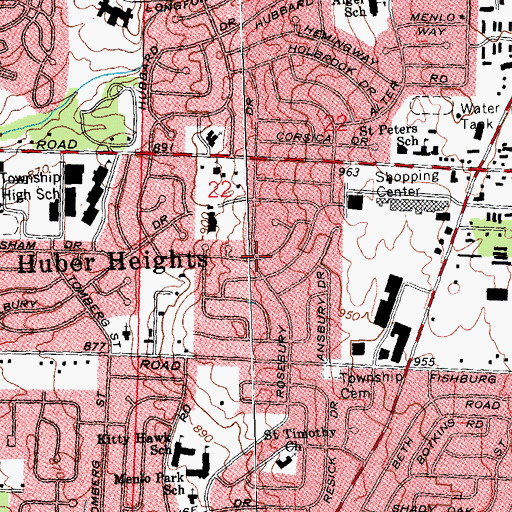 Topographic Map of Huber Heights, OH