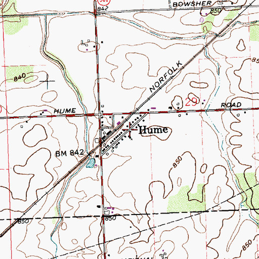 Topographic Map of Hume, OH