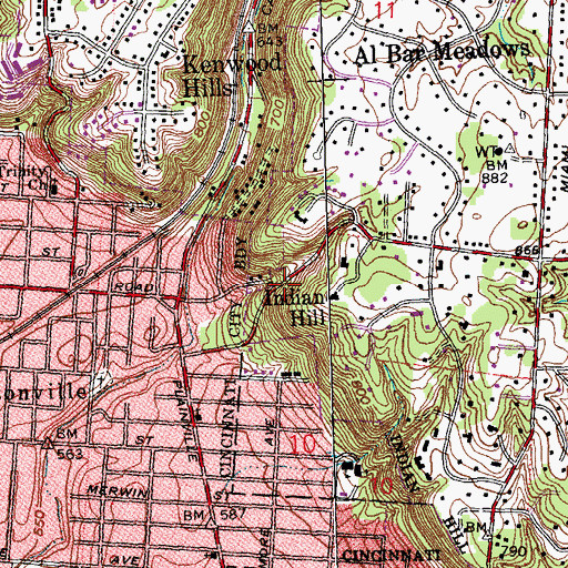 Topographic Map of Indian Hill, OH