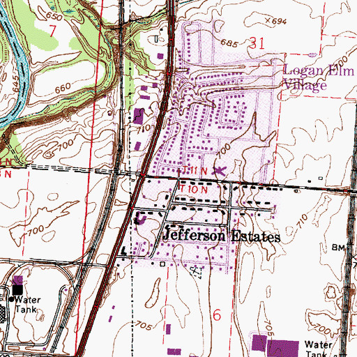 Topographic Map of Jefferson Estates, OH