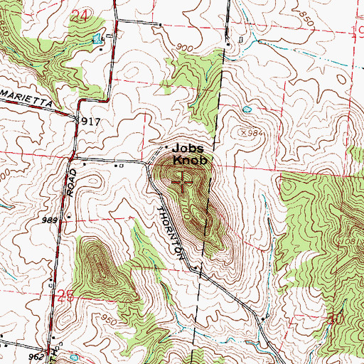 Topographic Map of Jobs Knob, OH