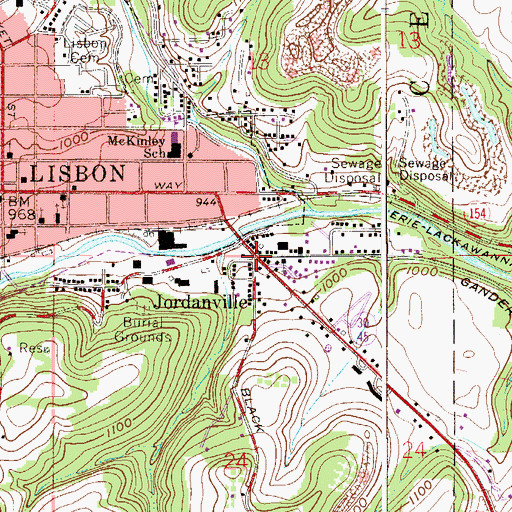 Topographic Map of Jordanville, OH