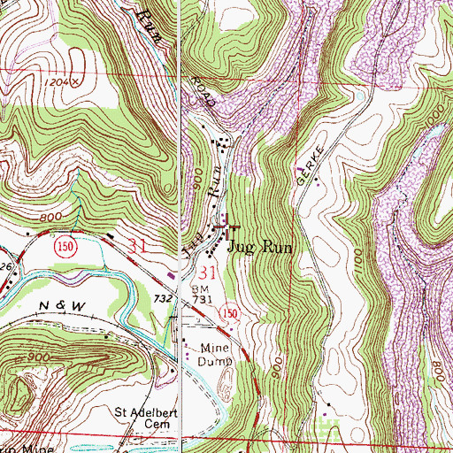 Topographic Map of Jug Run, OH