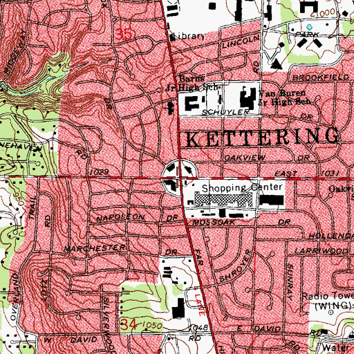 Topographic Map of Kettering, OH