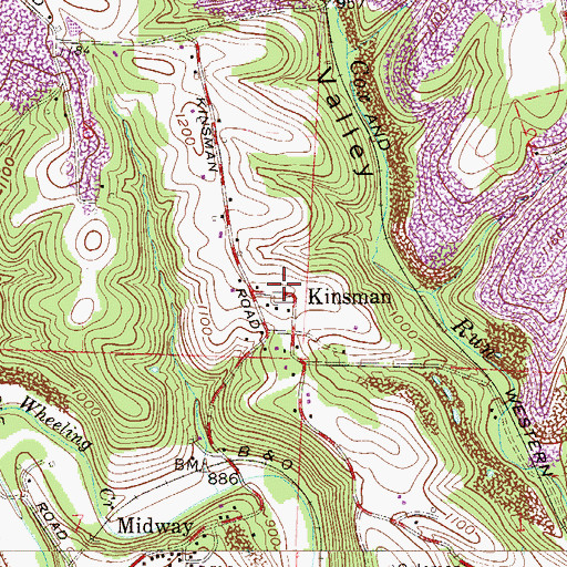 Topographic Map of Kinsman, OH