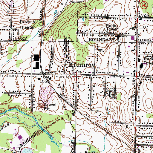 Topographic Map of Krumroy, OH