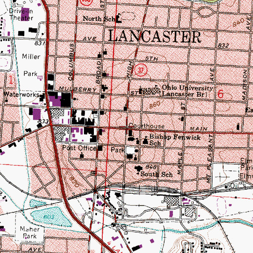 Topographic Map of Lancaster, OH