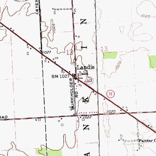 Topographic Map of Landis, OH