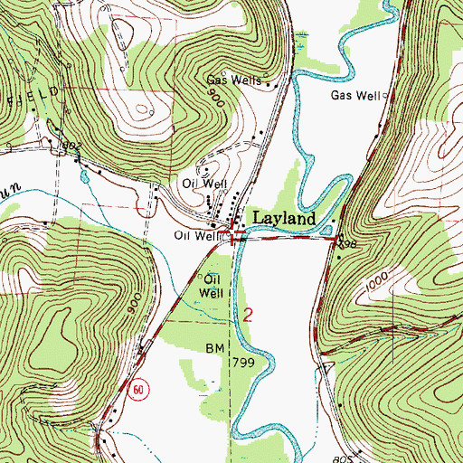 Topographic Map of Layland, OH