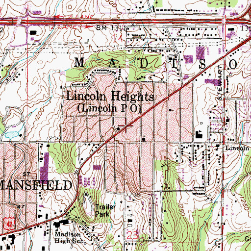 Topographic Map of Lincoln Heights, OH