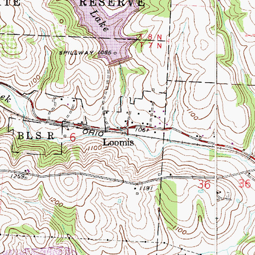 Topographic Map of Loomis, OH