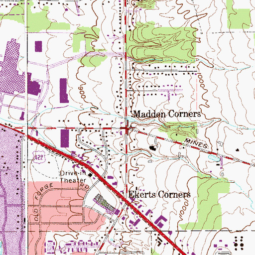 Topographic Map of Madden Corners, OH