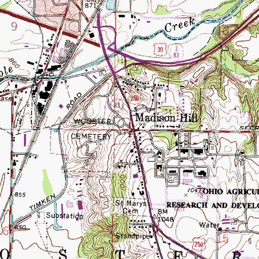 Topographic Map of Madison Hill, OH
