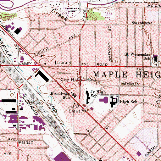 Topographic Map of Maple Heights, OH