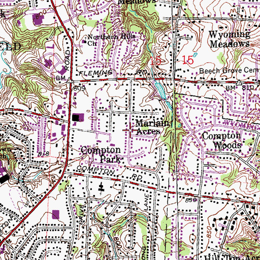 Topographic Map of Marlain Acres, OH