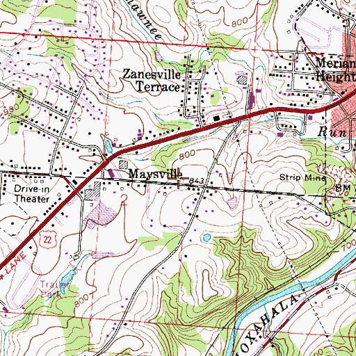 Topographic Map of Maysville, OH