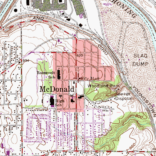 Topographic Map of McDonald, OH