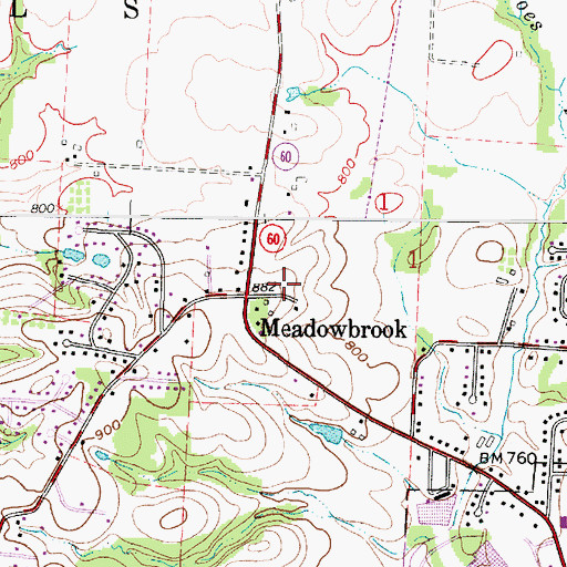 Topographic Map of Meadowbrook, OH