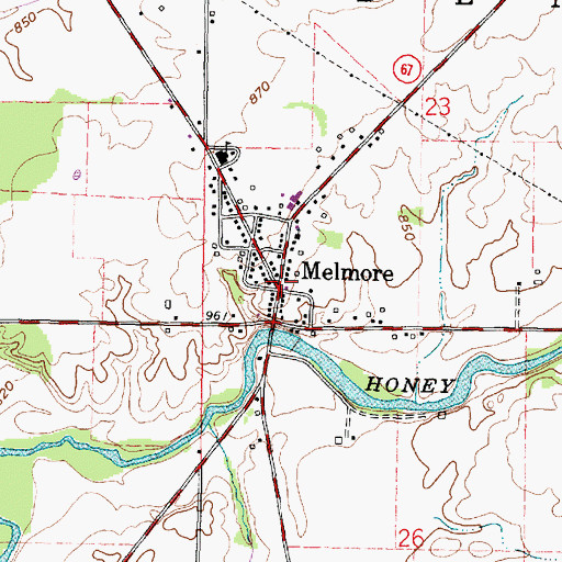 Topographic Map of Melmore, OH