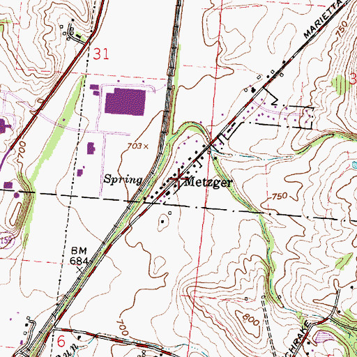 Topographic Map of Metzger, OH