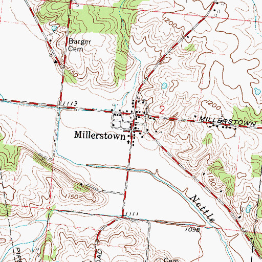 Topographic Map of Millerstown, OH