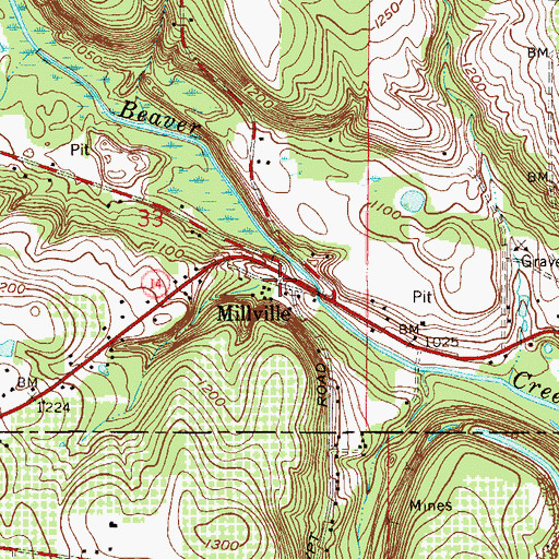 Topographic Map of Millville, OH