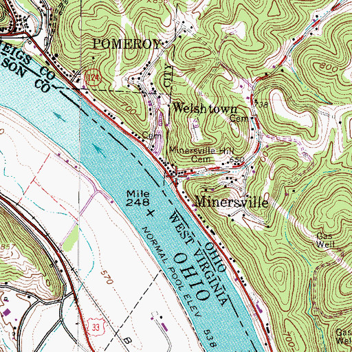 Topographic Map of Minersville, OH