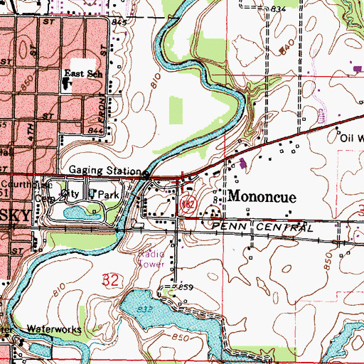 Topographic Map of Mononcue, OH