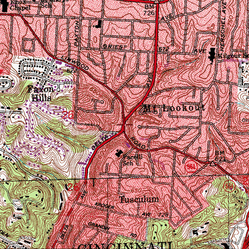 Topographic Map of Mount Lookout, OH