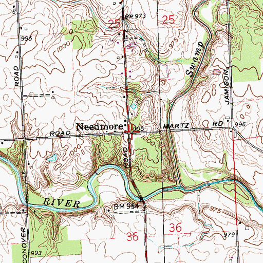 Topographic Map of Needmore, OH