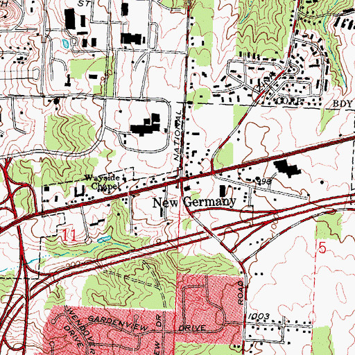 Topographic Map of New Germany, OH