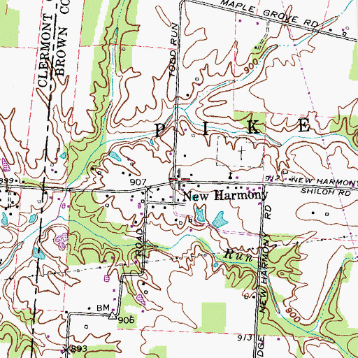 Topographic Map of New Harmony, OH