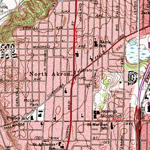 Topographic Map of North Akron, OH