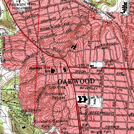 Topographic Map of Oakwood, OH