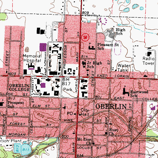 Topographic Map of Oberlin, OH