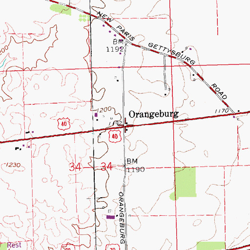 Topographic Map of Orangeburg (historical), OH