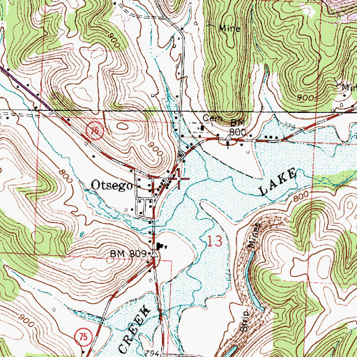 Topographic Map of Otsego, OH