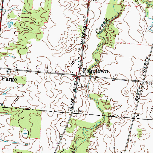 Topographic Map of Pagetown, OH