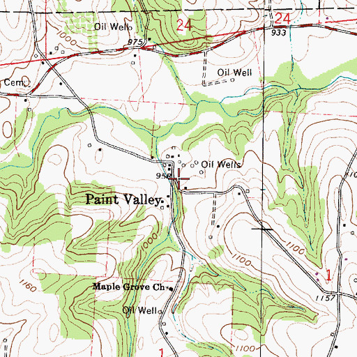 Topographic Map of Paint Valley, OH