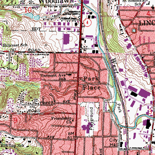 Topographic Map of Park Place, OH