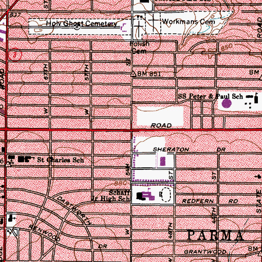 Topographic Map of Parma, OH