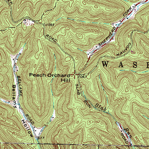 Topographic Map of Peach Orchard Hill, OH