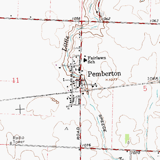 Topographic Map of Pemberton, OH